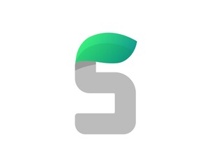 S letter eco logo with leaf. Vector font for bio posters, spa emblem, vegan, herbal and botanical cards etc.