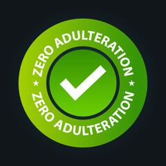 zero adulteration vector icon with tick mark. green color icon for package design
