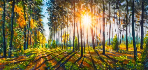 Fototapeten Extra breites Panorama des herrlichen Frühlings sonnigen Sommers Waldlandschaftsmalerei © weris7554