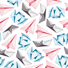 Origami Pattern with a Ship and an Airplane on a white background. The design for the packaging of the website. Seamless vector background. Vector illustration 