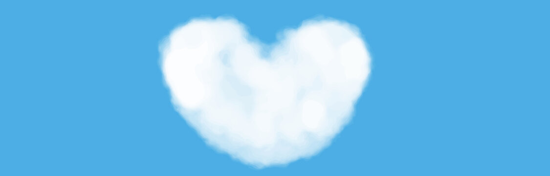 Realistic heart-shaped cloud in the sky. vector illustration, background materials, wallpapers, landscape, heart, web header, footer, copy space, wallpaper, blue sky
