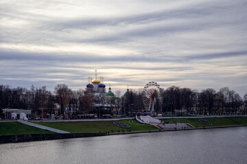 Volga River embankment in Tver with a view of the park