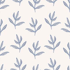 Line art seamless pattern with peony leaves and branches. Floral background in pastel color. Vector botanical pattern for wrapping paper, female prints and fabric. Colorful flat vector illustration