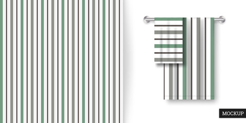 Striped seamless pattern. Abstract background with gray, green lines. Vector illustration vertical stripes. Repeating texture. Ornament in stripe. Design paper, wallpaper, textile, fabric. Mockup.
