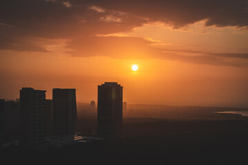 bright orange sunset over the city