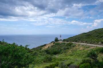 Fototapeta na wymiar Lighthouse view of the coast of the sea