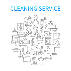 House cleaning service line art icon set. Vector illustration of flat signs in thin line style. Concept of Services for cleaning and laundry.