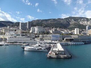 Fototapeta na wymiar part of the skyline of Monaco, middle right the casino of Monte Carlo