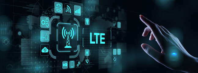 LTE band, mobile internet and telecommunication technology concept on virtual screen.
