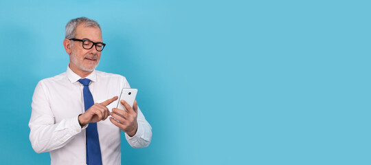 businessman with mobile phone isolated on background
