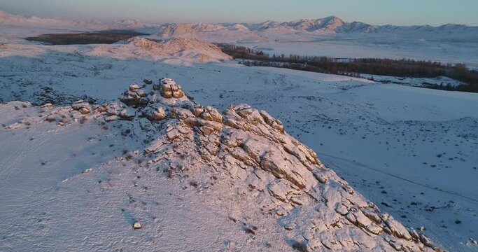 From great height unique mountainous natural landscape of West Tuva Republic. High quality 4k footage