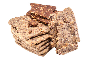 Whole grain crispbread isolated on white background, clipping path