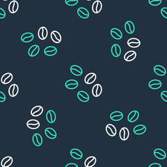 Line Coffee beans icon isolated seamless pattern on black background. Vector.