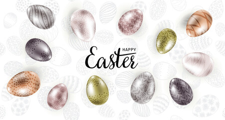 Happy Easter, Easter eggs isolated on white background. Hand drawn illustration.	