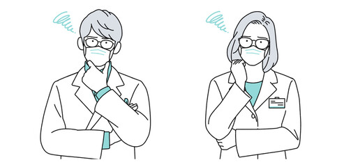 人物イラスト 薬剤師 男女 正体 シンプル マスク着用