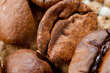 Close-up shot of coffee bean, background for coffee drinks and interior decoration.