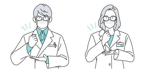 人物イラスト 薬剤師 男女 正体 マスク着用 Wall Mural Akaomayo