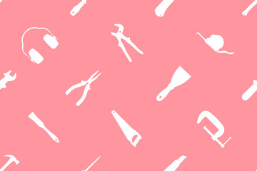 Fototapeta premium Various construction tools on a colored background. Tools seamless pattern. 