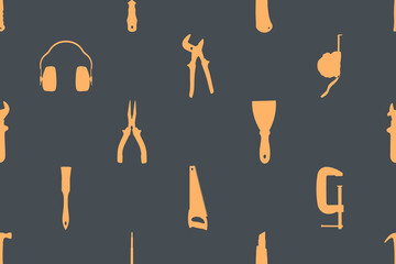 Various construction tools on a colored background. Tools seamless pattern. 