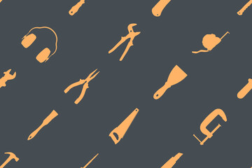 Various construction tools on a colored background. Tools seamless pattern. 