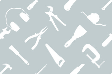 Various construction tools on a colored background. Tools seamless pattern. 