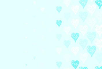 Light Blue, Green vector template with doodle hearts.