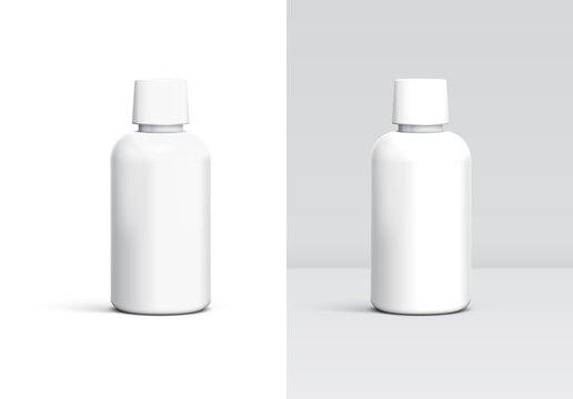 Plastic bottle mockup for cleaner, shampoo, disinfectant or another householding hygiene item. Template with white container and separate shadows and light groups for editing