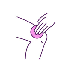 Knee treatment without surgery RGB color icon. Non-Surgical alternatives. Acupuncture and kinesiology taping. Relieving chronic knee pain. Arthritis problems. Isolated vector illustration