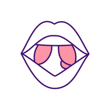 Swollen glands RGB color icon. Viral infections. Cold, tonsillit. Swollen lymph nodes. Inflammation. Sore throat. Glandular fever. Bacterial throat infection. Isolated vector illustration