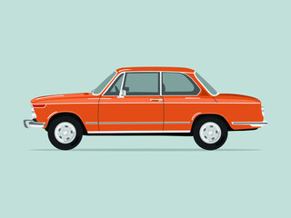 Classic orange car. German car. Flat vector illustration. - obrazy, fototapety, plakaty