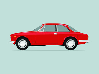 Classic red car. Italian car. Flat vector illustration.