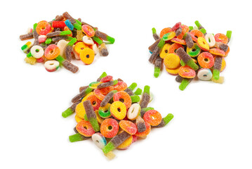 Assorted gummy candies. Top view. Jelly  sweets.