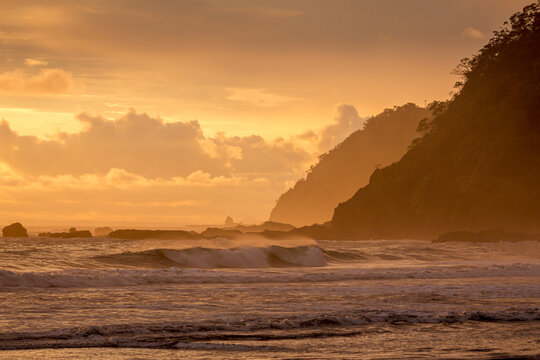View of a sunset on the seashore on a Costa Rican beach