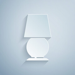 Paper cut Table lamp icon isolated on grey background. Desk lamp. Paper art style. Vector.