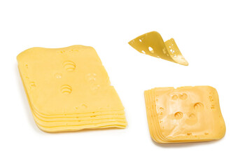 Cheese slice isolated on white background.