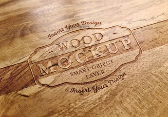 Engraved Text Effect on Wood Plank Texture Mockup