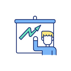 Business performance improvement RGB color icon. Monitoring activities and results. Increasing productivity. Implementation new solutions. Using marketing techniques. Isolated vector illustration