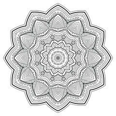 Circular pattern in form of mandala for Henna, Mehndi, tattoo, decoration. Decorative ornament in ethnic oriental style. Coloring book page.