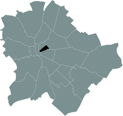 Black location map of the Budapestian Erzsébetváros 7th district (VII kerület) inside gray map of Budapest, Hungary