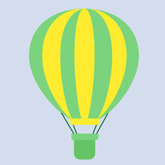 Hot air balloon in  flat style.  Yellow and green. 
