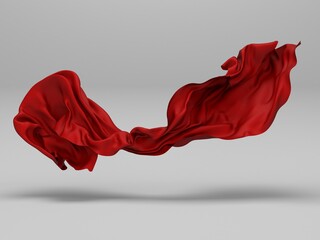Beautiful red flowing fabric flying in the wind