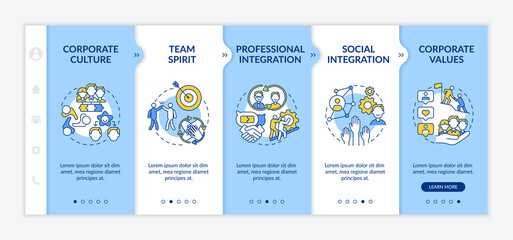 Adaptability skills onboarding vector template. Team spirit and integration. Improve level of company. Responsive mobile website with icons. Webpage walkthrough step screens. RGB color concept - obrazy, fototapety, plakaty