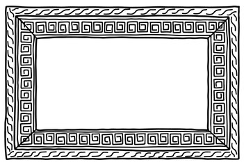 Picture frame hand drawn Greek ornament meander with copy space doodle vector illustration