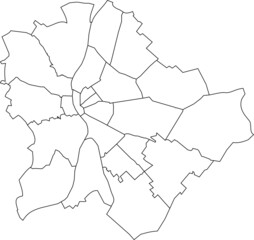 Simple vector black administrative map of Budapest, Hungary
