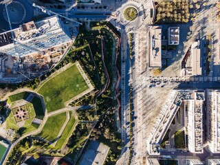 Aerial view of a beautiful residential district with gardens and park in Lisbon city centre, Portugal.