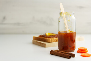 Home made carrot orange jam and ingredients