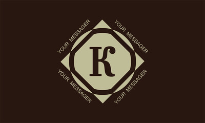 Stylish and elegant graphic monogram with the letter K in brown tones and space for text. Logo design, business emblem.