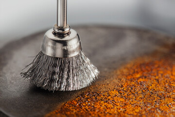 steel brush for drill clean off old metal sheet with rust