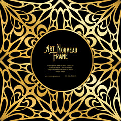 Label, decorative frame, border. Tamplate good for product label with place for text Colored vector illustration in art nouveau style, vintage, old, retro style. In gold and black