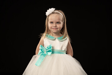  Girl, studio black, white dress, fun